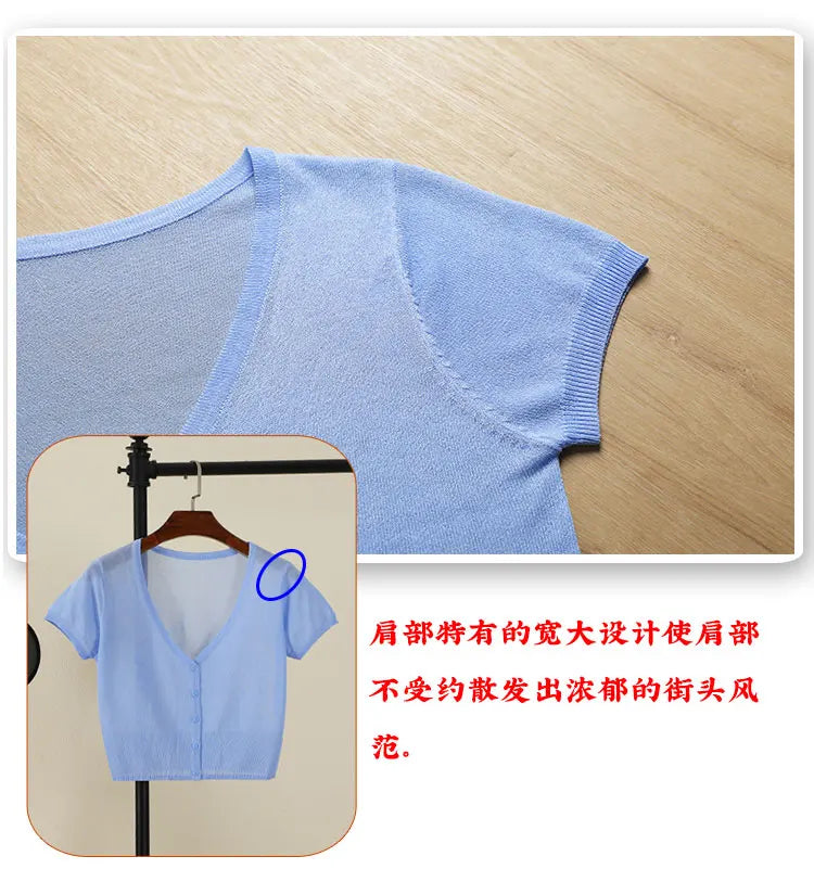 Outerwear Jerseys Summer Cardigan Women Cropped Blouses Korean Fashion Style Cute V-neck Women's Coat Black Bolero Woman Basic