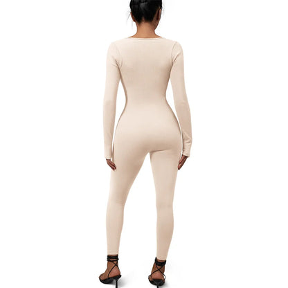 Long Sleeve Jumpsuit Women Bodycon One-piece Outfit Jumpsuit Square Neck Casual Streetwear Rompers Overalls playsuits Bodysuit Badiee Stylez