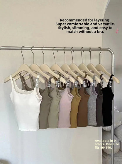 New Sle Sl Strapl Vest Women's Summer Slimming Square Collar Base irt Beautiful Ba Top Nylon Cotton Spandex