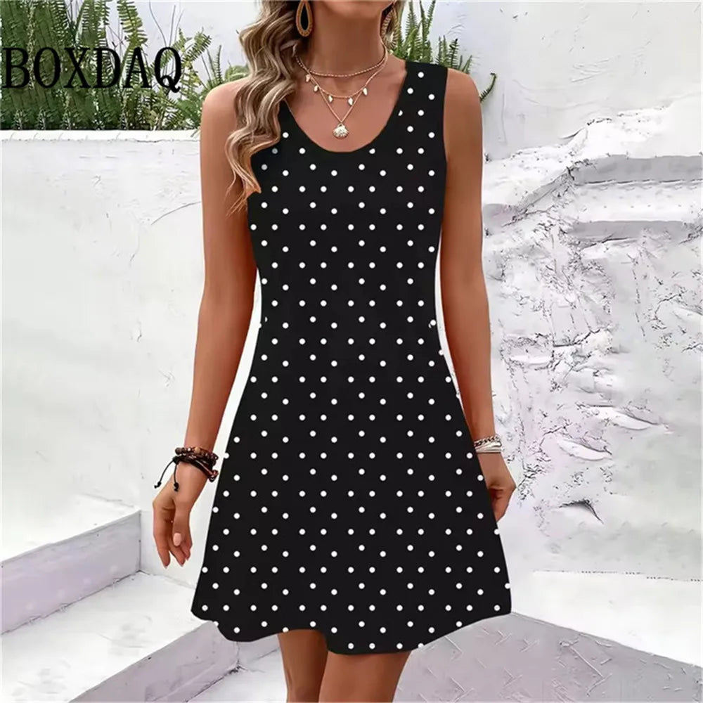 New Women Summer Sleeveless Bohemian Dress Sundress Loose Print Vacation Dress for Casual Beach Dress For Women Fashion Clothing HWX421 CHINA