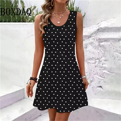 New Women Summer Sleeveless Bohemian Dress Sundress Loose Print Vacation Dress for Casual Beach Dress For Women Fashion Clothing HWX421 CHINA