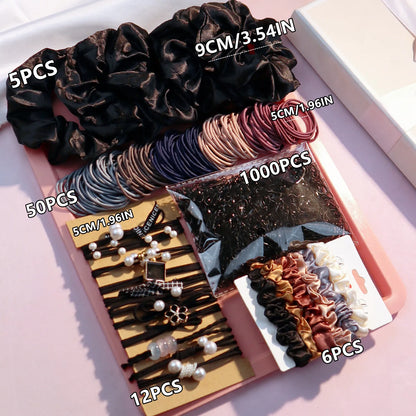 1085PCS Dark Hair Accessories for Woman Set Seamless Ponytail Holders Variety Hair Scrunchies HairBands Scrunchy Hair Ties 1072PCS Set 3