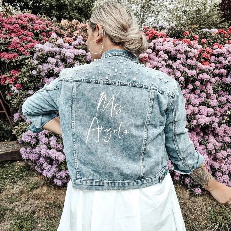 Bachelorette Jean Jackets Hen Party Gift Custom Bride Denim Jacket Pearl Mrs Outerwear Bridesmaid Personalised Coats Wedding Day