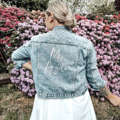 Bachelorette Jean Jackets Hen Party Gift Custom Bride Denim Jacket Pearl Mrs Outerwear Bridesmaid Personalised Coats Wedding Day