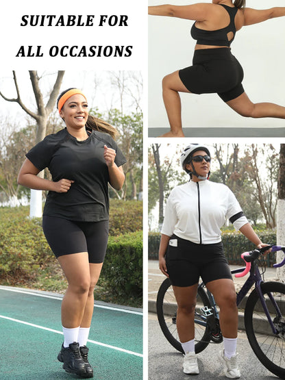 Plus Size High Waisted Biker Shorts For Women With Pockets Super Soft Tummy Control No See Through Workout Running Yoga Badiee Stylez