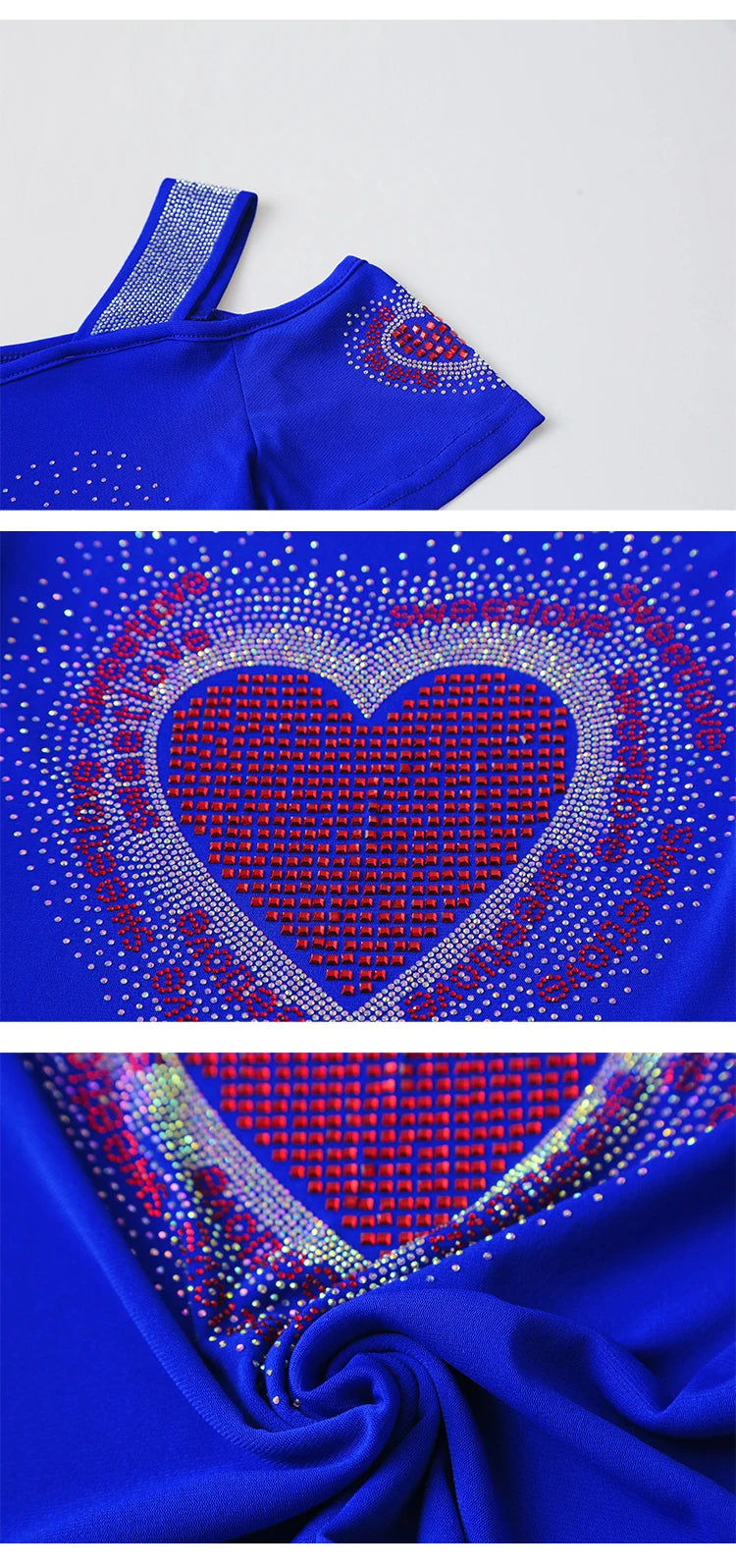 Aoxison Summer Short Sleeved Women's T-Shirt Elegant Slim Shiny Love Heart Diamonds Mesh Tops Chic Girl Sexy Off Shoulder Tees