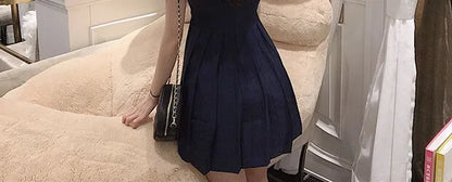 Hebe Sle Retro Collar Little Bla Dr Women Sweet And Spicy Waist Cinching Summer ort Sve High Waist A-Line Dr