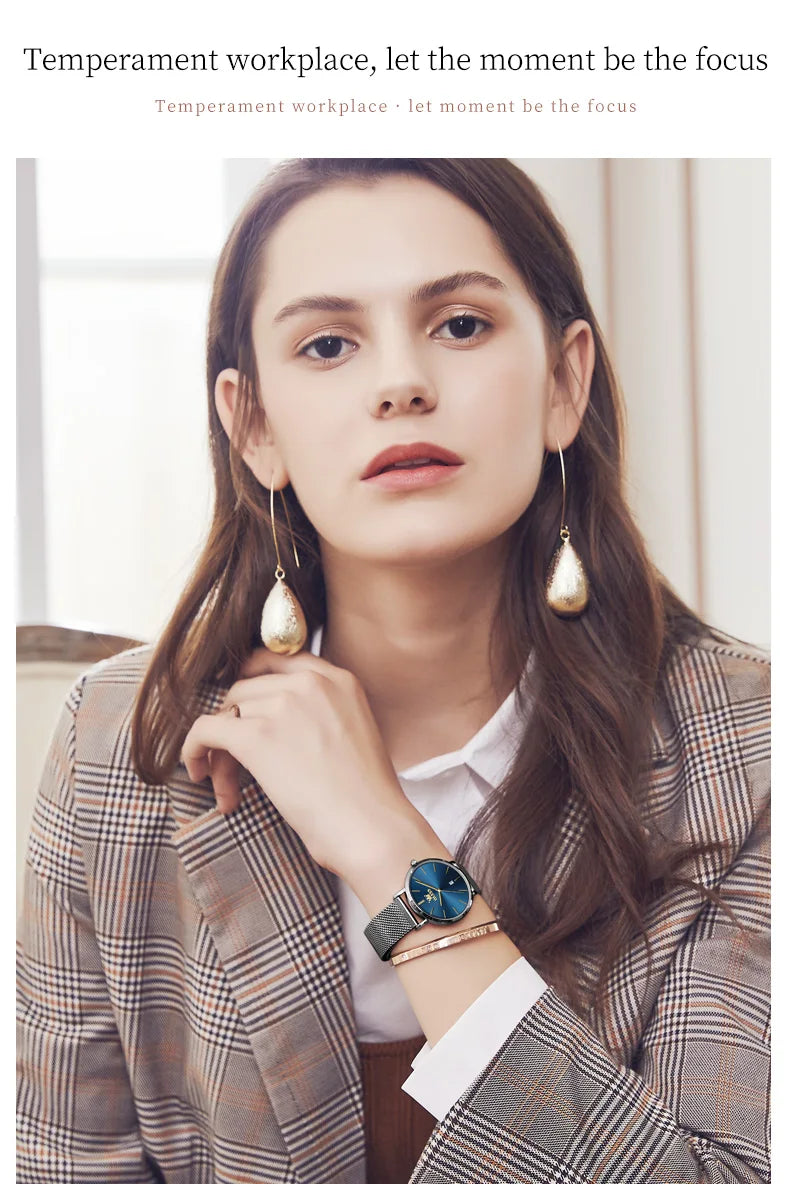 OLEVS Watch For Women Japan Quartz Movement 6.5mm Case Thickness Waterproof Ladies Hand Clock Calendar Fashion Dress Wrist Watch