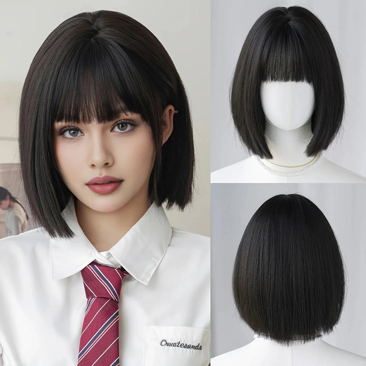 New synthetic wig female short hair refreshing personality high temperature silk holiday party daily complete full head cover 332-752-black CHINA