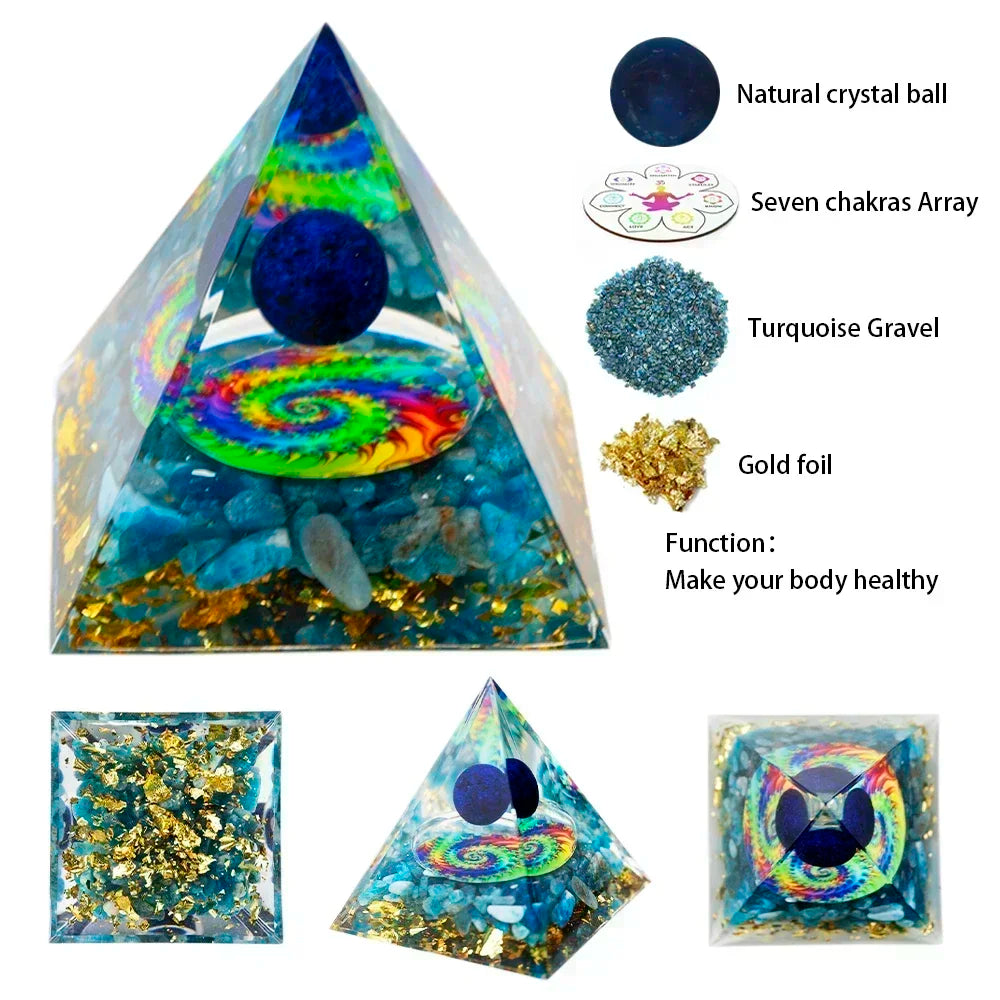 Natural Crystal Energy Generator Pyramid Peridot Amethyst Reiki Healing Chakra Resin Pyramid Egyptian Decor Room Decoration 1pc Blue Turquoise