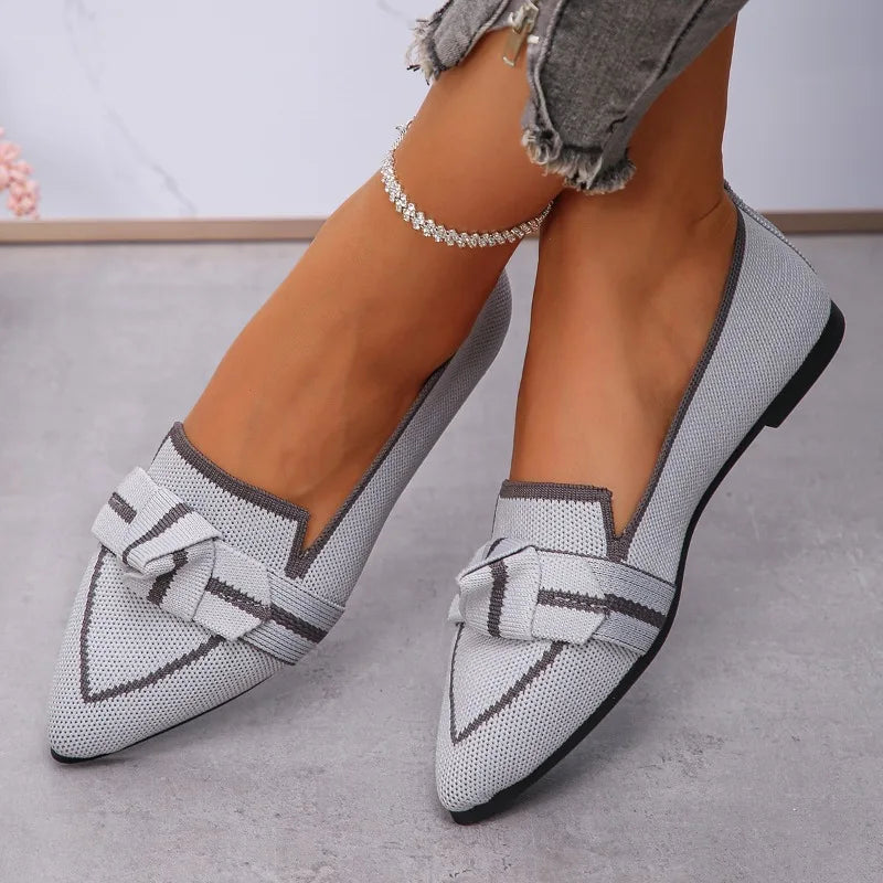 Women Flats New Ballet Pointed Toe Loafers Shoes for Women Slip-on Casual Low Heel Luxury Shoes Brand Butterfly Sneakers Women GRAY