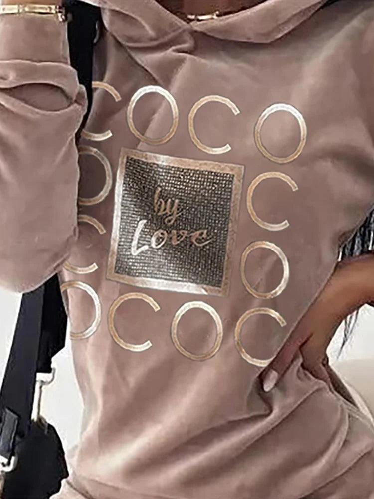 Women Long Sweater Dresses LOVE Print Hooded Loose High Collar Sweatshirts Long Sleeve Pullover Fall Winter Y2K Street Style Top Badiee Stylez