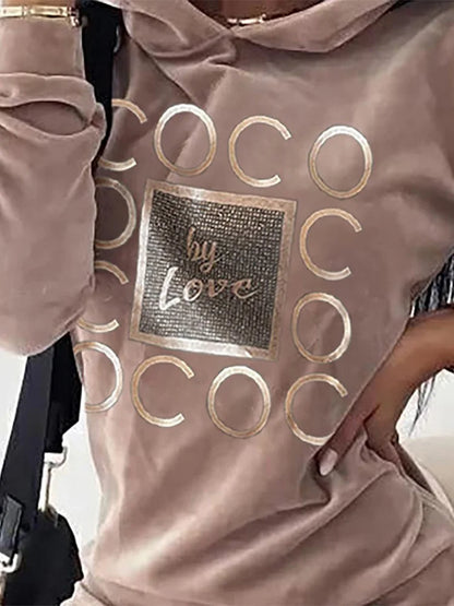 Women Long Sweater Dresses LOVE Print Hooded Loose High Collar Sweatshirts Long Sleeve Pullover Fall Winter Y2K Street Style Top Badiee Stylez