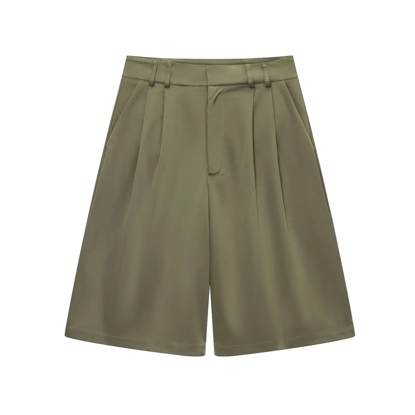 TFMLN Spring Summer New 2pcs Sets 2025 Women Solid Color Short Sleeve Shirts Pockets Tops Casual Shorts Sets Ivory