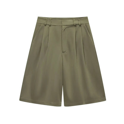 TFMLN Spring Summer New 2pcs Sets 2025 Women Solid Color Short Sleeve Shirts Pockets Tops Casual Shorts Sets Ivory