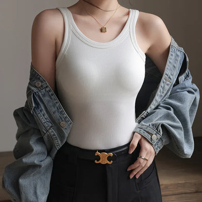 2025 Summer Women Strappy Tank Top Built-in Bra Seamless Wirefree Push Up Y2K Fashion Tube Top Innerwear Outerwear Hot Selling White