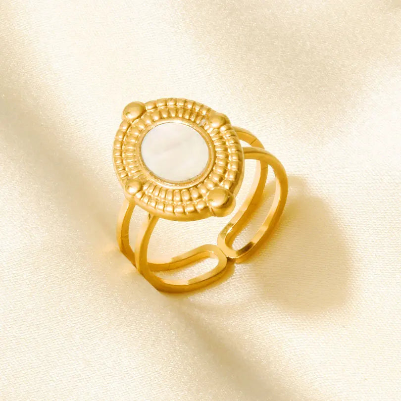 Sea Jewelry Shell Leaf Geometric Round Stainless Steel Rings For Women Men Accessories Open Adjustable Ring Beach Holiday Bagues J921-G-W adjustable