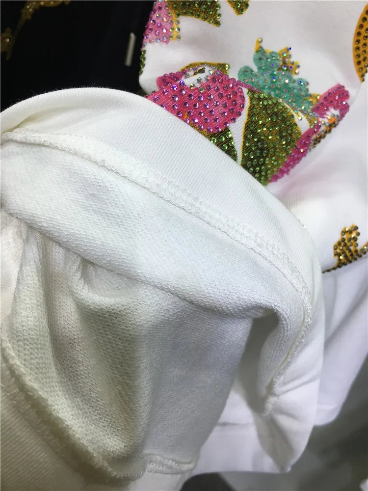 Oversized rhinestone diamond high-waisted black adjustable waist wide leg slacks Women's shorts