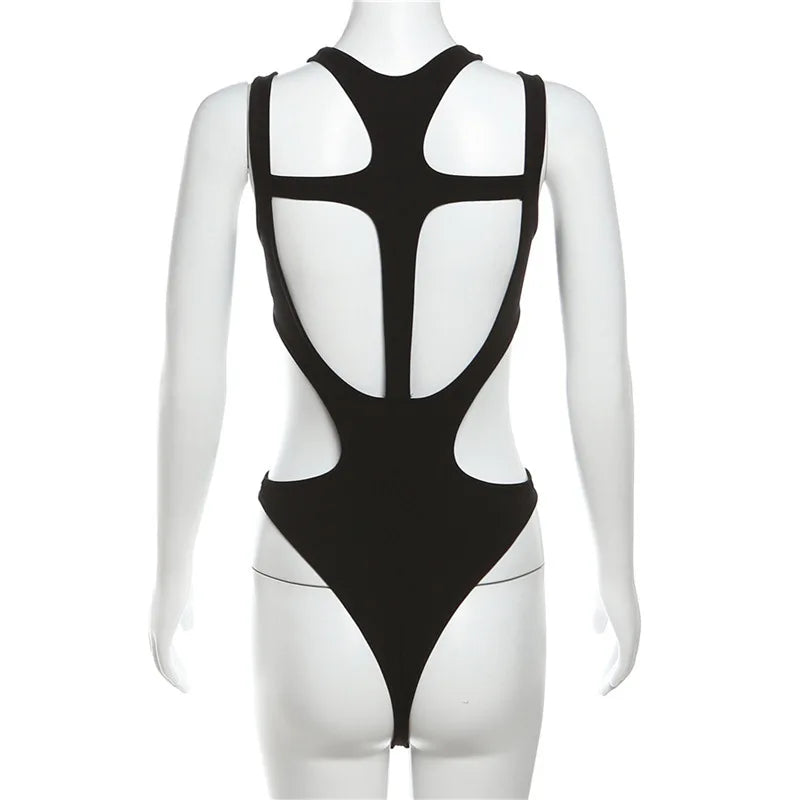 Gothic tops Y2k clothes sexy spicy hollow out bodysuit nigh clubwearr ashion women's patchwork slim fitting jumpsuit top tees