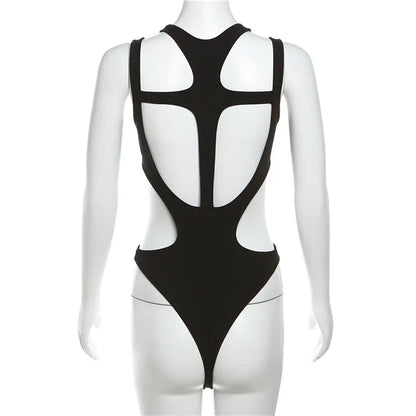 Gothic tops Y2k clothes sexy spicy hollow out bodysuit nigh clubwearr ashion women's patchwork slim fitting jumpsuit top tees