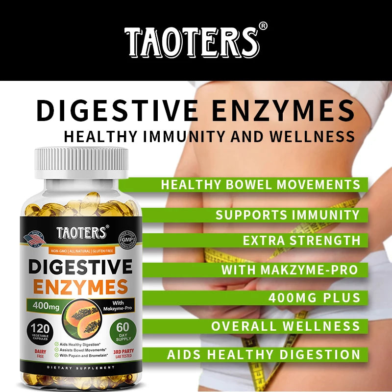 Digestive Enzyme Supplement, Beneficial Bacteria Support Immune, Digestive & Cardiovascular Health, 60 Capsules