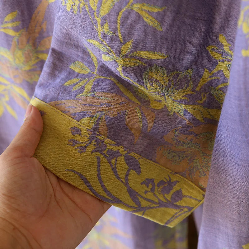 Women's Retro Long-sleeved Trousers Loungewear Set Yarn-dyed Double-sided Jacquard Thin Pajamas Round Neck Chinese Style Pijama