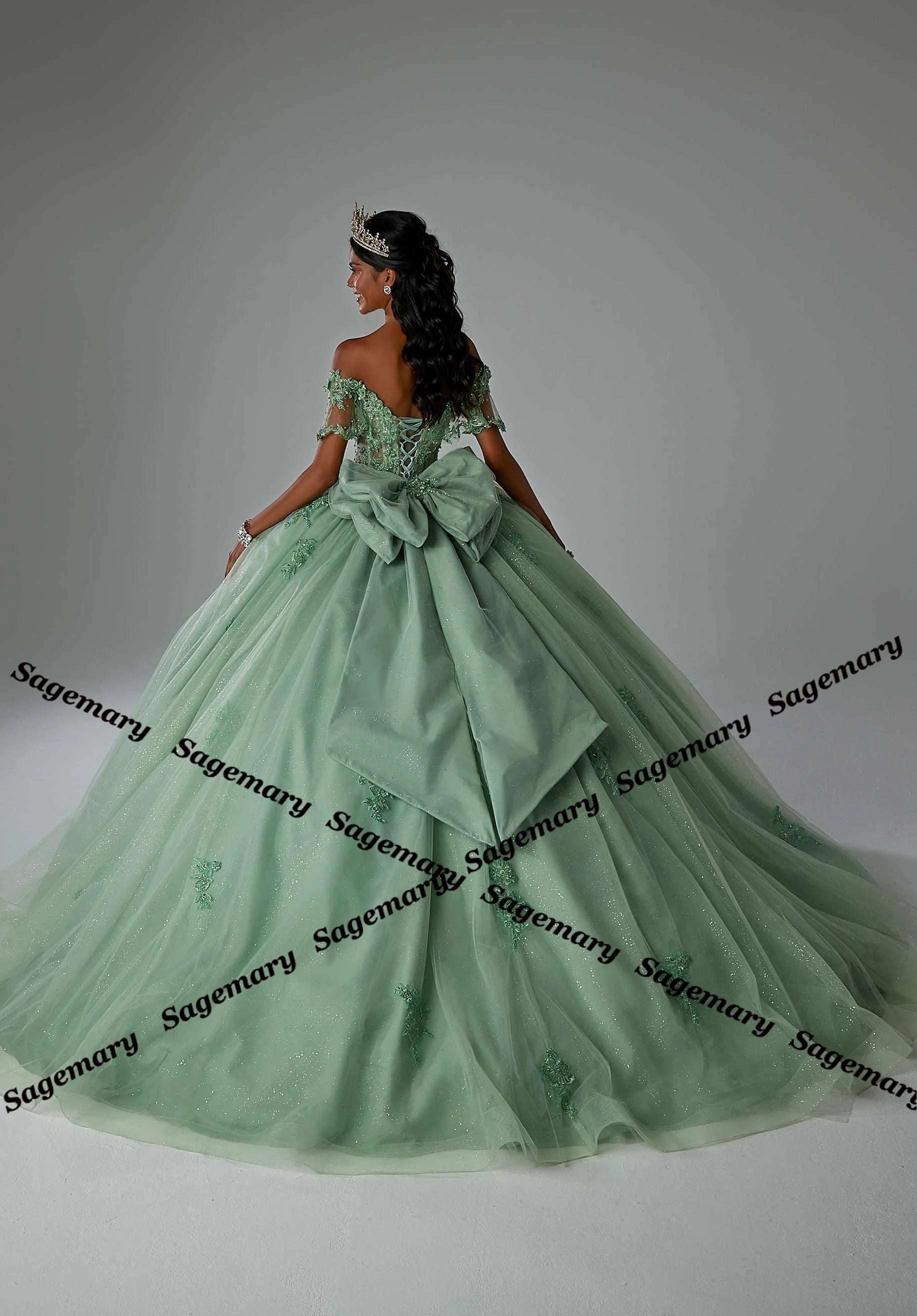 Sagemary Classic Sweetheart Quinceanera Dresses for Teens Lace Appliques Off the Shoulder Ball Gown Bow Lacing Up Customized Badiee Stylez