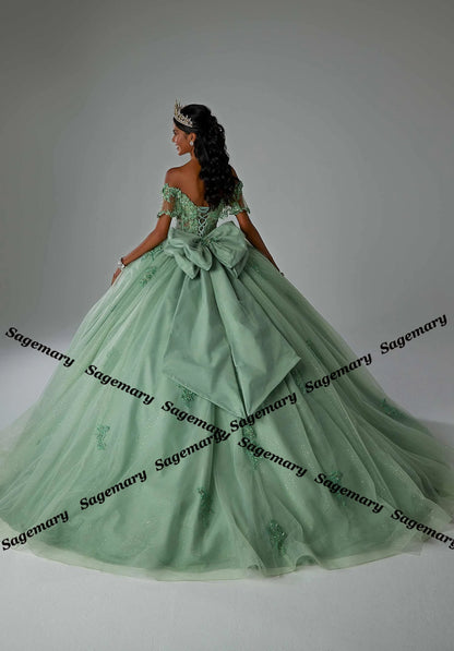 Sagemary Classic Sweetheart Quinceanera Dresses for Teens Lace Appliques Off the Shoulder Ball Gown Bow Lacing Up Customized Badiee Stylez