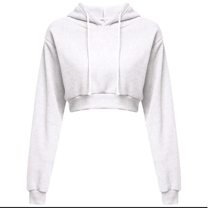 New Fashion Women Hoodie Sweatshirt Short Top Coat Sport Pullover Hooded Tops Female Autumn Winter Clothes Crop Top Hoodie WHITE