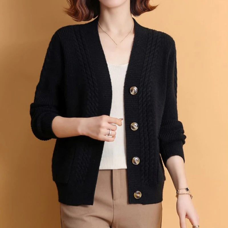 Rimocy Autumn Winter Knitting Cardigan Women 2024 Single Breasted V-Neck Sweater Woman Solid Color Long Sleeve Jumoer Coat Mujer