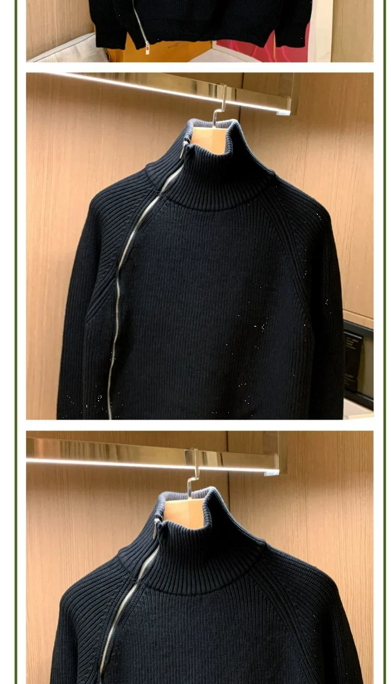 2025 Trendy Brand Solid Color Half Turtleneck Sweater for Men in Winter Personalized Side Zipper Sweater Design Warm Top Badiee Stylez