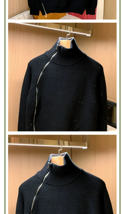 2025 Trendy Brand Solid Color Half Turtleneck Sweater for Men in Winter Personalized Side Zipper Sweater Design Warm Top Badiee Stylez