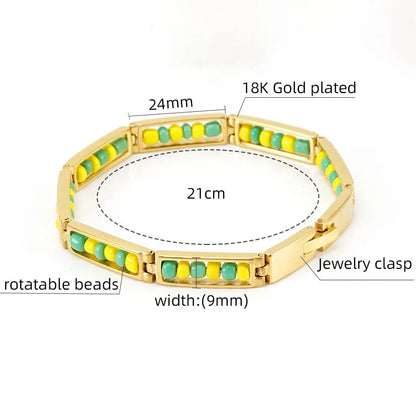 Wholesale New Arrival Stainless Steel Jewelry Green and Yellow Color Orula Elegua Bracelet Mix Beads Unisex Bangle For Women Men Badiee Stylez