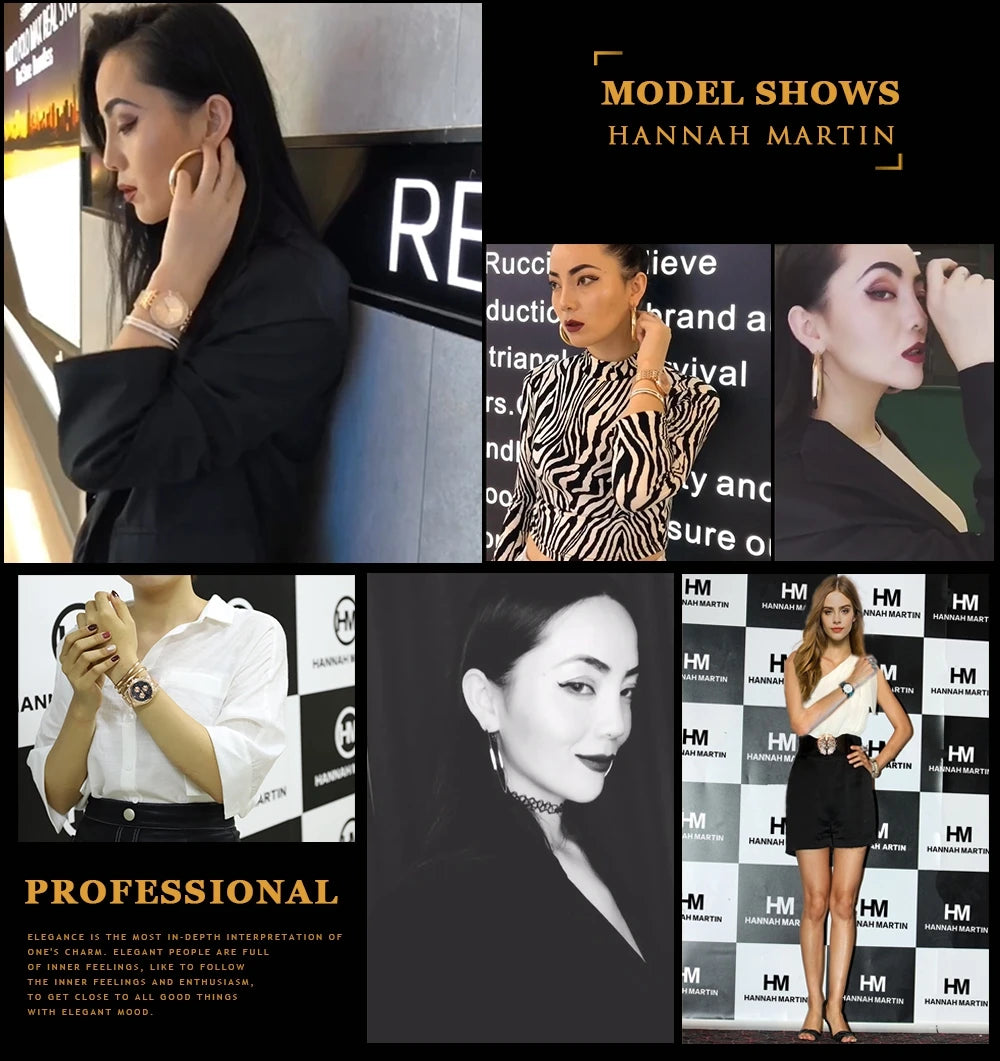 HANNAH MARTIN Brand Classic Women Quartz Watch 36mm Rose Gold Stainless Steel Mesh Strap Japanese Movement Girl Gift Wrist Watch