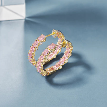 Huitan Luxury Trendy Pink/Green/Blue/Yellow CZ Hoop Earrings for Women Silver Color/Gold Color Hot Trendy Girls Jewelry Dropship