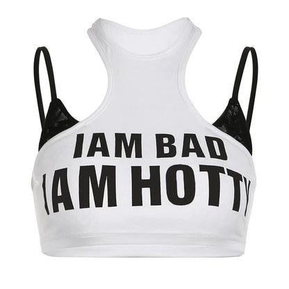 PixieKiki Letter Print Fake Two Pieces Racerback Tank Top Women Trendy Clothes 2024 Summer Y2k Crop Tops Streetwear P67-CA10