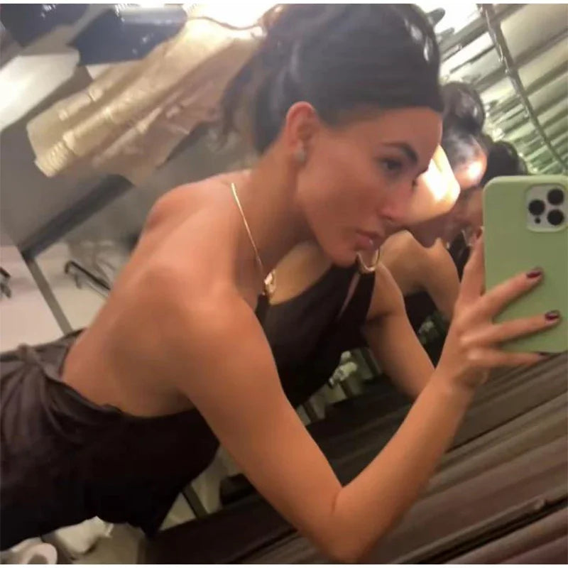 Women's V-neck Sleeveless Backless Slim Fit Metal Halter Jumpsuit Sexy Hollow out Long Robe Party Dress New Tank Top 2025 Summer