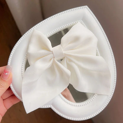 Solid Color Satin Bowknot Hair Clips For Girls Sweet Bow Women Hairpins Butterfly Barrettes Duckbill Clip Kids Hair Accessories 1-White