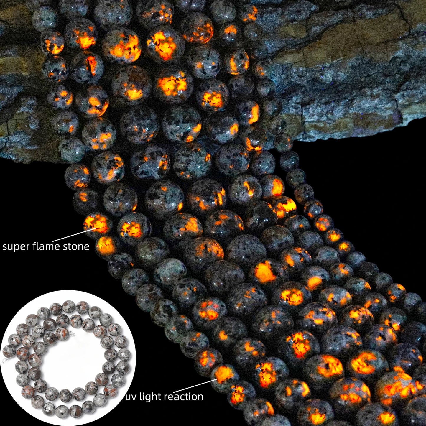 4-12mm AA Yooperlite Natural Flame Stone Beads Round Spacer Beads For Jewelry Making Supplies Diy Charms Bracelets Accessories Grey white