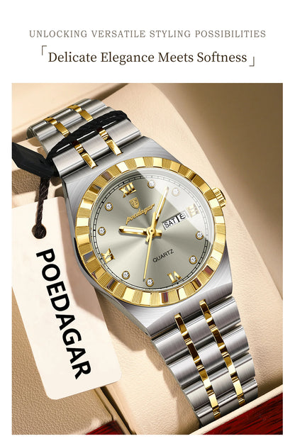 POEDAGAR Luxury Original Ladies Watch Luminous Waterproof Week Date Woman Wristwatch Stainless Steel Women Quartz Watches Female