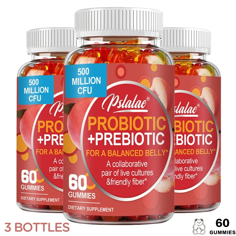 Probiotic + Prebiotic Gummies - Promote Digestive Health and Relieve Bloating Supplement 60 Gummies-3bottles