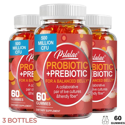 Probiotic + Prebiotic Gummies - Promote Digestive Health and Relieve Bloating Supplement 60 Gummies-3bottles