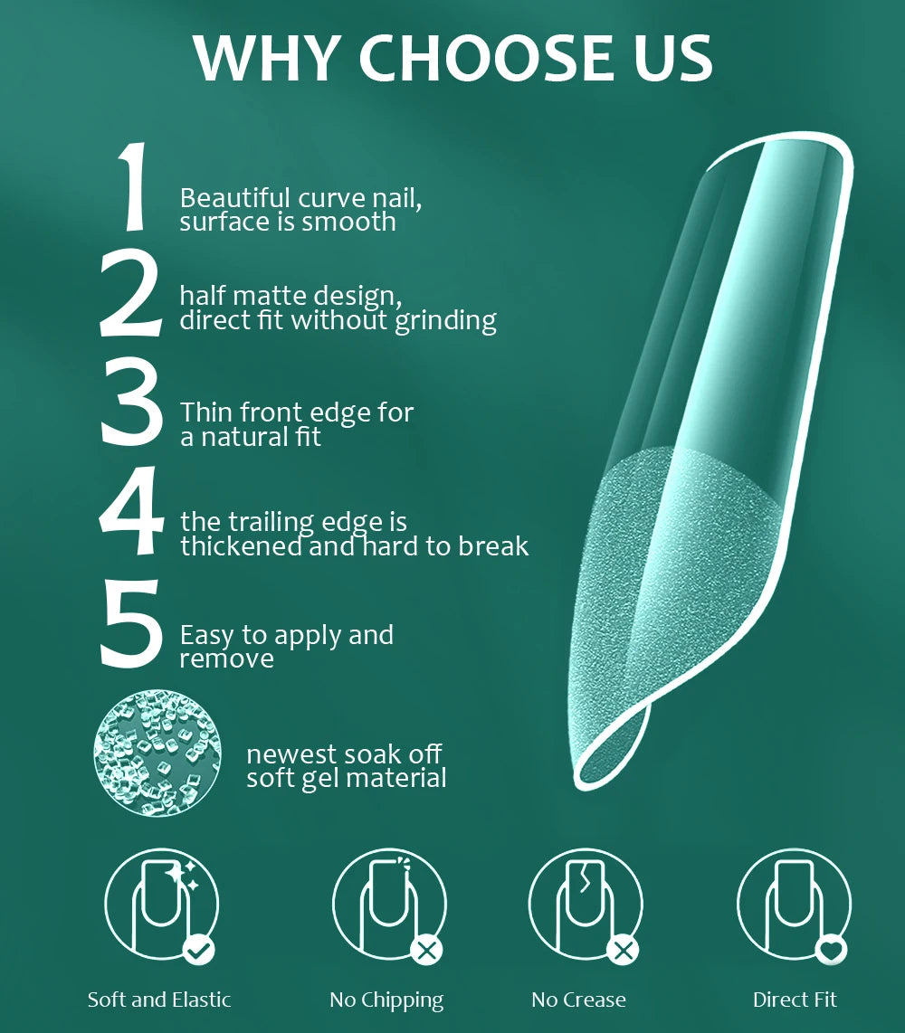 NAILPOP Soft Gel Nail Tips 600PCS Pre-Buff Full Cover Coffin Almond Oval Shaped Nail Extenison Tips Half Matte Gel X Fake Nails