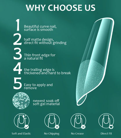 NAILPOP Soft Gel Nail Tips 600PCS Pre-Buff Full Cover Coffin Almond Oval Shaped Nail Extenison Tips Half Matte Gel X Fake Nails