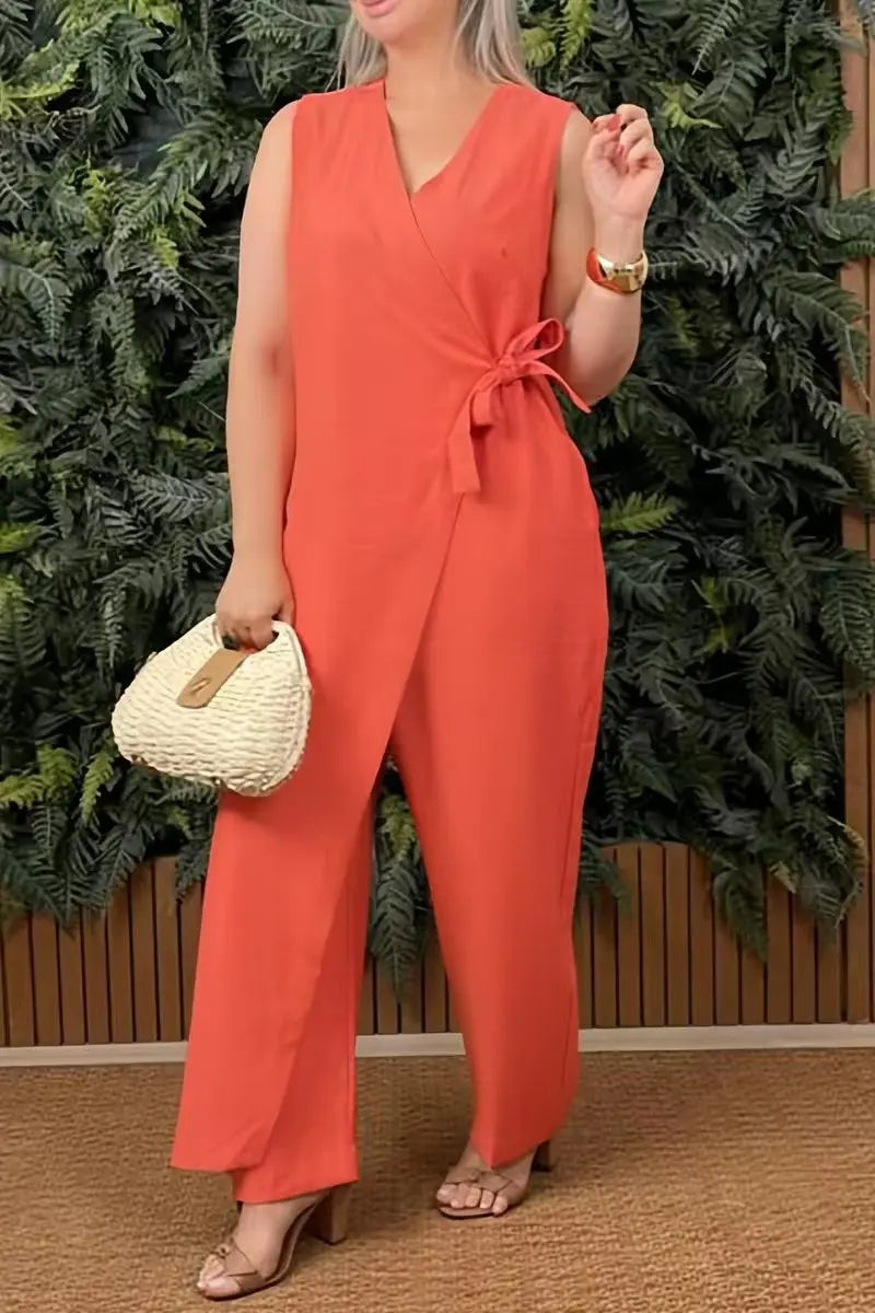 Female Casual Jumpsuit V-Neck Sleeveless Lace-up Jumpsuits For Women Fashion Office Holiday Womens Clothing Jumpsuits Summer New Badiee Stylez