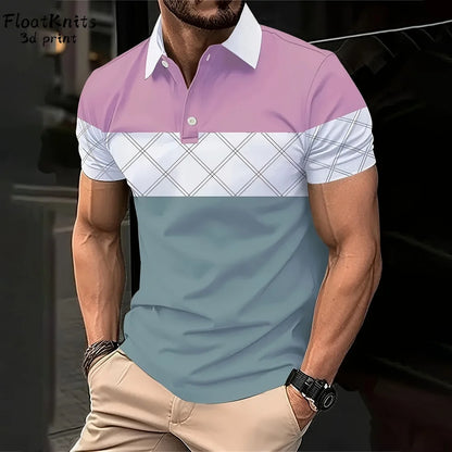 Stylish Geometric Polo Shirt for Men - Fashionable Lapel Design for Business & Casual Wear