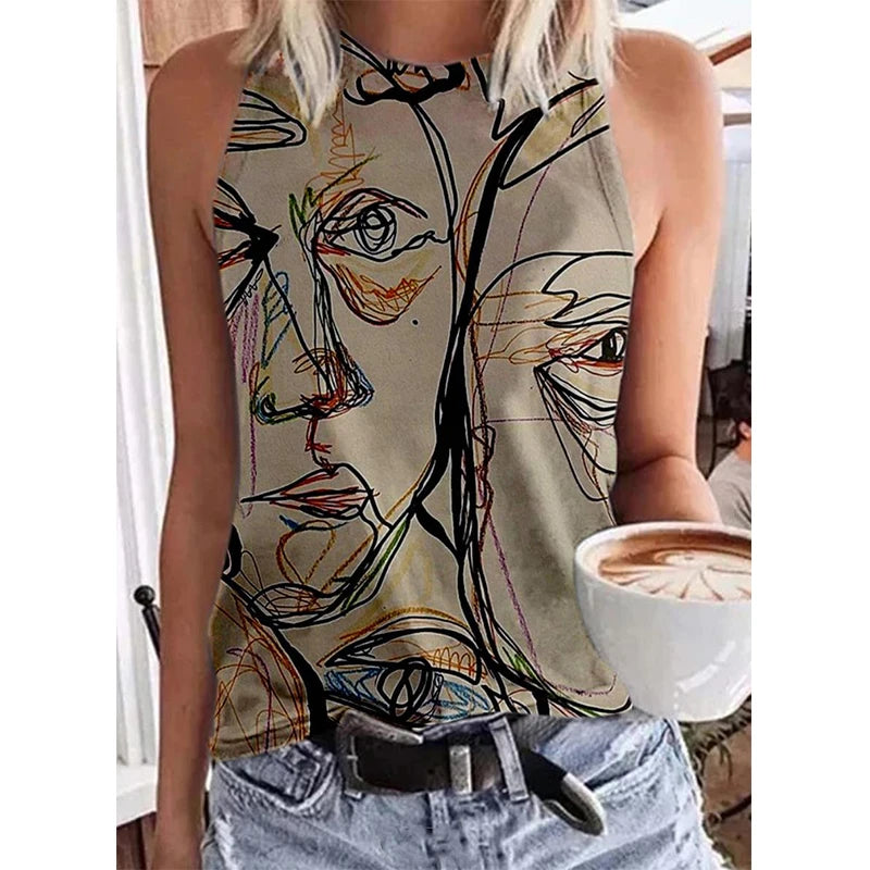 Ethnic Style Paisley 3D Print Tank Tops Women Retro Streetwear Y2k Oversized O-Neck Vest Off Shoulder Sleeveless Woman Camisole