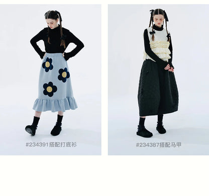 imakokoni2023 autumn and winter original green plaid lamb wool shrink pants 234408 Badiee Stylez