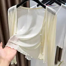 Plus Size Ice Silk Sun Protection Open Cardigan Thin Outerwear Women's Clothing for Chubby mm Short Outerwear Capelet Lace Trim