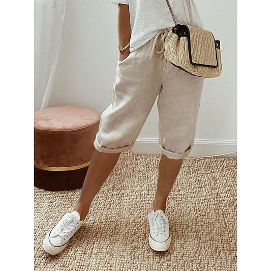Solid Color Elastic High Waist Women Shorts Plus Size Lace Up Wide-Leg Pant With Pocket Vintage Streetwear Lady Oversize Pants
